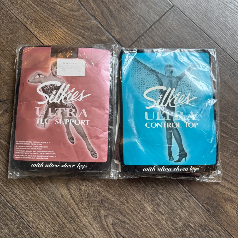 Vintage Silkies Ultra Pantyhose M TLC Support Control Top Mocha NOS Lot of 2